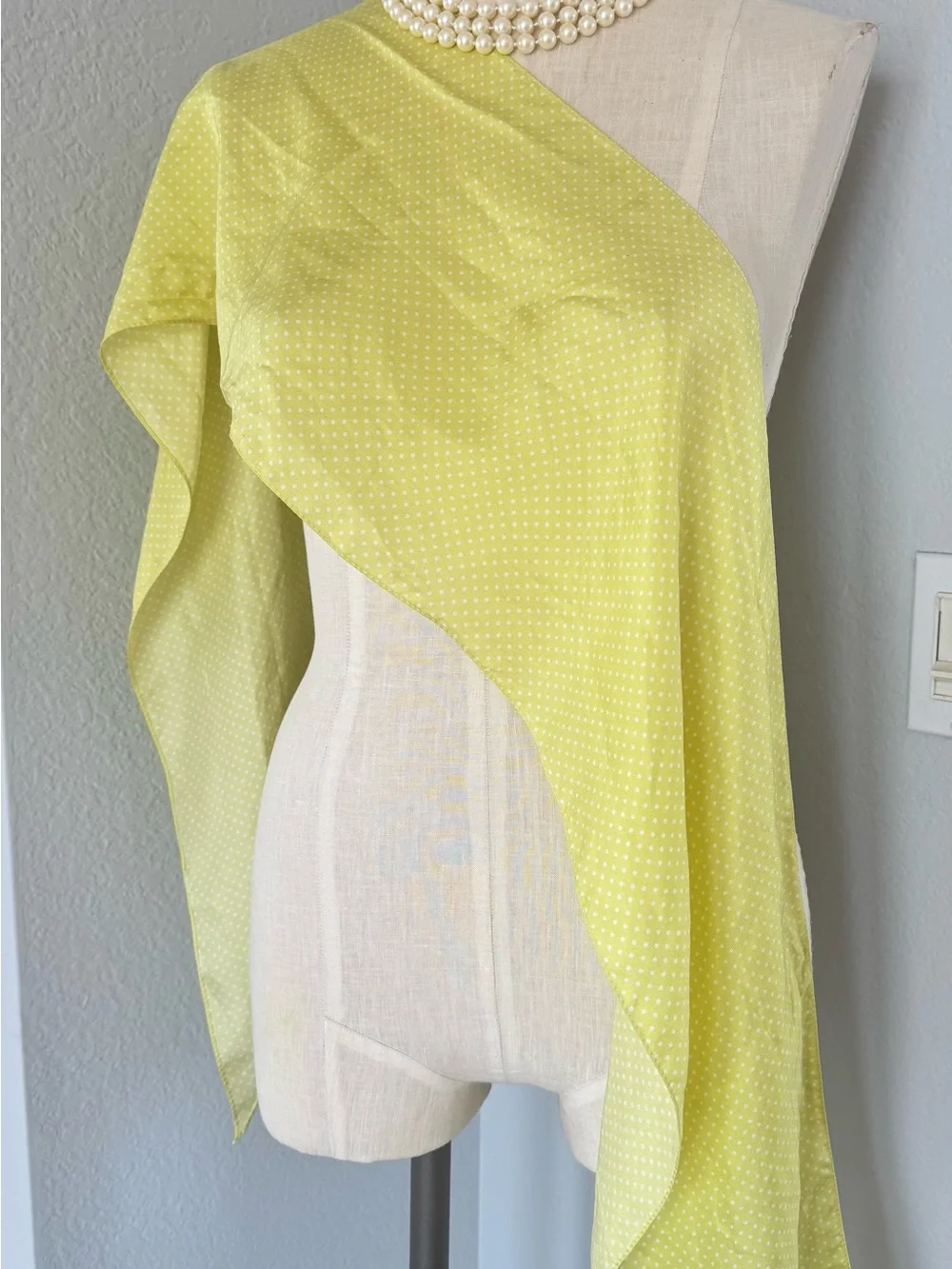 100% Silk Coldwater Creek Polka Dot Lemon Scarf 72”x10”